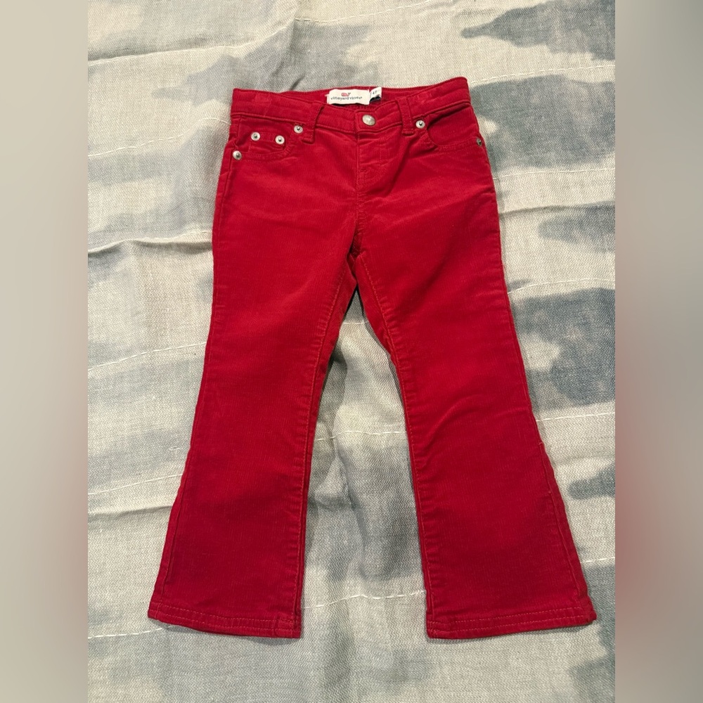 Vineyard Vines Red Corduroy Girls Flare Pant 4t